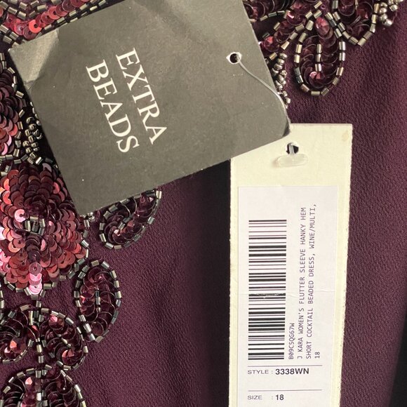 J Kara Flutter Sleeve Hanky Hem Short Cocktail Beaded Dress NWT Sz18 - Picture 11 of 12